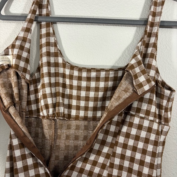 Altar'd State Checkered Brown and White Mini Dress M Preppy Feminine Minimalist - Picture 8 of 12